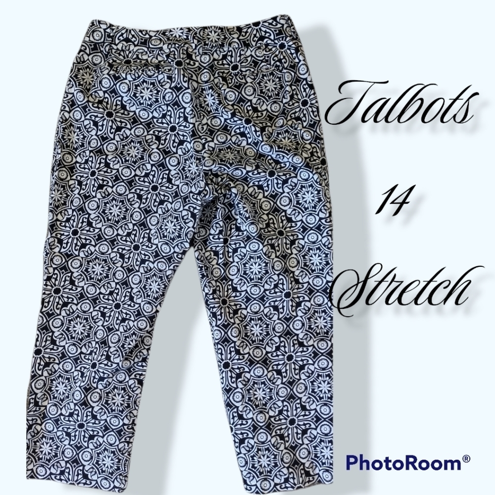 Talbots 14 Stretch Capri Pants Pattern Black White - image 2